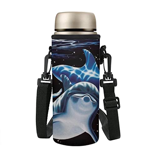 COEQINE Water Bottle Carrier Bag Holder Pouch Neoprene Insulated with Cute Sea Dolphin Pattern for Adult Kids Adjustable Shoulder Strap,for Hiking Travel Outdoor,for Stainless Steel and Plastic Bottle - Image 2