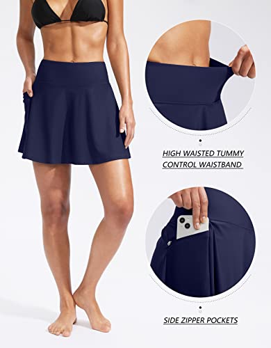 Image of Kayrth Women's High Waisted Swim Skirt with Zipper Pockets Tummy Control Bathing Suit Swimsuit Tankini Bottoms