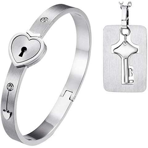 OIDEA Pulsera Collar de Pareja con Cerradura de Corazón Llaves Brazalete Enamorado de Acero Inoxidable Cover