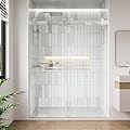 FEKEWIO Soft Close Shower Doors Double Sliding 62-66" W x 76" H Frameless 3/8"(10mm) Clear Tempered SGCC Glass Stainless Steel Hardware Towel Bar Handle (DS13-Chrome)