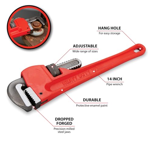 Image of Performance Tool W1133-14B 14 in. Adjustable Pipe Wrench, Red