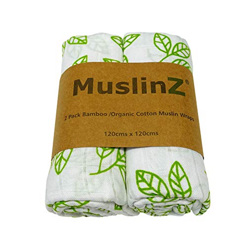 MuslinZ Lot de 2 emmaillotages en mousseline de coton bio Vert 120 cm Cover
