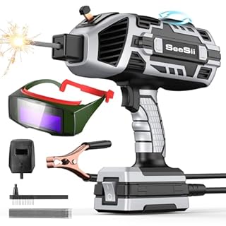 SeeSii Portable Electric ARC Weldeing Machine 220V with Auto Darking Goggles: Handheld Welder IGBT Inverter Welding Gun, 5 Variable Adjustment for Rods and Home DIY, Professional Use(Grey)