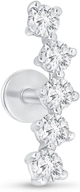 1/5 Carat Diamond Constellation Ear Crawler 14K Solid Gold Cartilage Stud Earring Helix Conch Diamond Ear Piercings Internally Threaded Flat Back (Carat 0.20ct, G-H, Clarity SI1-SI2), SINGLE STUD/PAIR