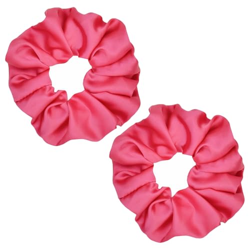 Oversized Satin Scrunchies for Women - 2 Pack Extra Large Hair Ties, Big Silk-Like Ponytail Holders, No-Damage Elastic Bands for Thick Curly Hair (Hot-Pink)