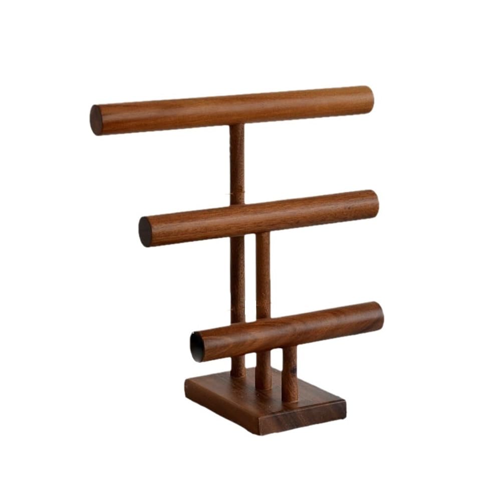 CJHFR472SG Jewelry Organizer Stands Walnut Wood Jewelry Display Stand Three Layers Necklace Bracelet Holder Organizer Jewelry Display Stand(Large)