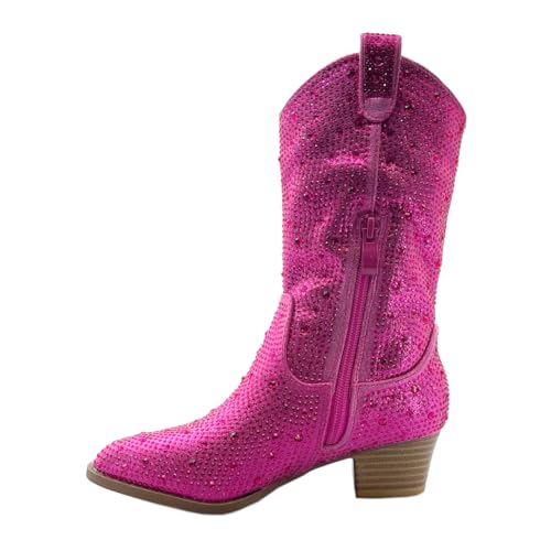 ABSOLEX Girls' Western Cowgirl Cowboy Pointed Toe Rhinestone Low Heel Boots4