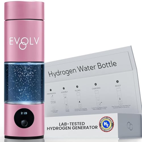 EVOLV Hydrogen Water Bottle Generator – SPE & PEM Water Ionizer 5.4PPM, Highest H2 Concentration – Portable 8oz Hydrogenated Water Bottle – Leak-Proof Hydrogen Water Machine, Easy to Use – Rose