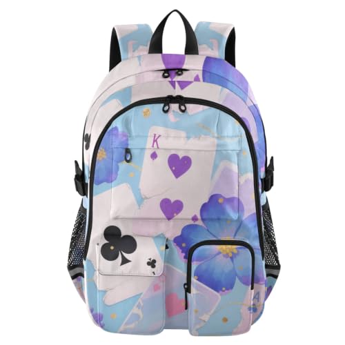 Mochila de negocios con estampado de póquer y flores para el trabajo y uso juvenil
