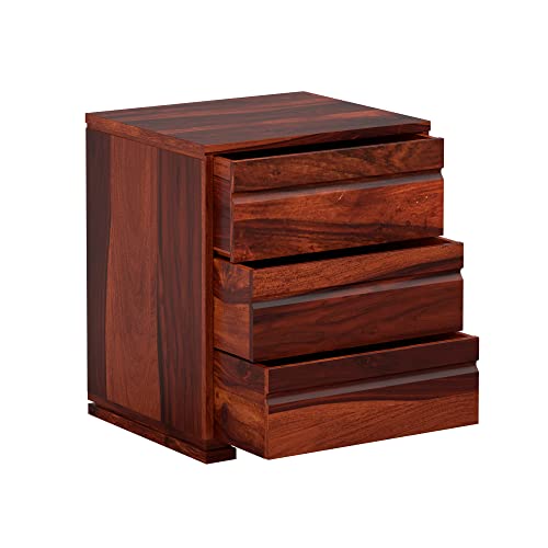 Image of Amazon Brand - Solimo Erore Solid Sheesham Wood Bedside Table with 3 Drawers (Honey Finish)