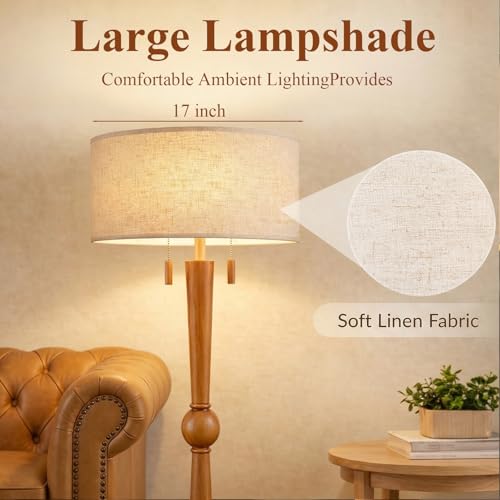 Image of MOFFE Solid Wood Floor Lamp for Living Room with Wooden Pull Chains