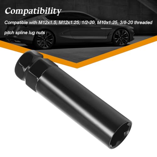 Image of Car 6 Point Spline Lug Nuts Key Tuner Socket Tool, Automotive Wheel Lock Removal Replacement with 3 /4 inch 19mm & 13 /16 inch 21mm Hex, Compatible M12x1.5 1.25 1 /2-20 Thread (Black)