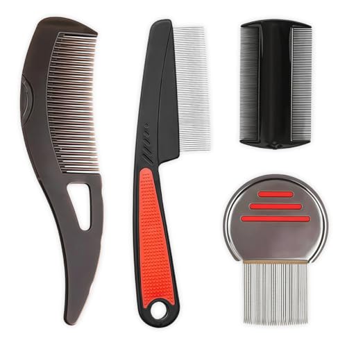 Glamifyr 4 Stück Schuppenkamm,Anti Schuppen Kamm,Edelstahl Fein Zahn Schuppenentferner Kopfhaut Kamm,Dandruff Comb,für Kinder, Erwachsene
