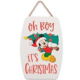 Disney Mickey Mouse Oh Boy It's Christmas Hanging Wood Wall Decor - Cute Mickey Mouse Christmas Decoration for Home