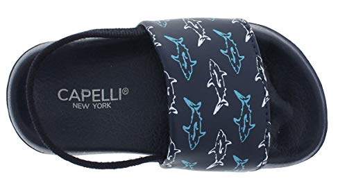 Capelli New York Toddler Boys Faux Leather Shark Print Slide Navy3