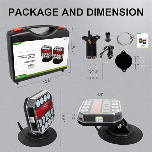 Image of Agrieyes USB-C Wireless Trailer Lights, Adjustable Magnetic Tow Light with Retroreflectors, Rechargeable Towing Light Kit Reverse for Trucks, Boat, RV, Vehicle, Caravan