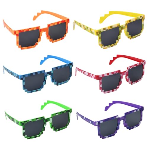 Juego de 6 Gafas de Sol Pixel Divertidas - Gafas Thug Life Mosaico para Adultos y Niños,Gafas de Fiesta Divertidas para Viajes,Fiestas Temáticas,Conciertos,Regalos de Cumpleaños,Fiestas y Festivales