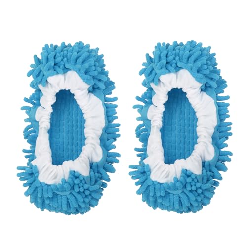 Image of MECCANIXITY Mop Slippers Washable Microfiber Floor Cleaning Shoes Cover Chenille Duster Foot Socks Tools for House Clean, Blue 2 Pack