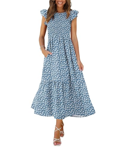 OFEEFAN Women's Blue Floral Casual Maxi Dress XXL