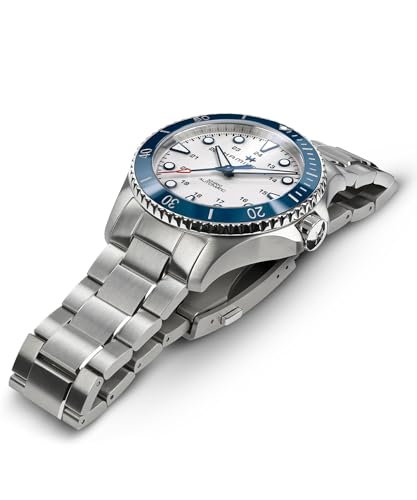 Image of Hamilton Khaki Navy Automatic Men's Watch, 43mm Stainless Steel Case, Swiss Made, Silver Dial Analog Wrist Watch for Men, 300m Waterproof, Sapphire Crystal, Stainless Steel Strap