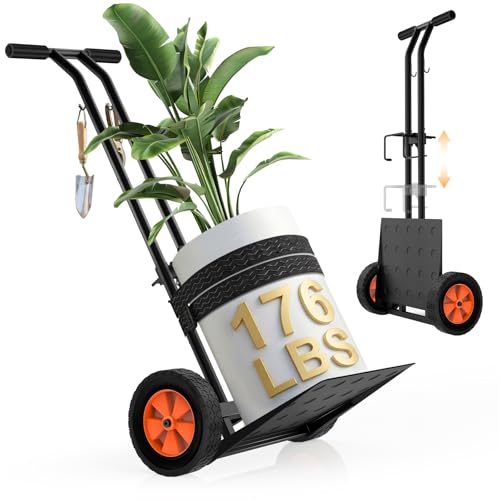 OICIPT Plant Caddy with Wheels USA Original Patent 176 lbs Plant Dolly Cart Foldable Plant Mover Cart with Adjustable Grabbing Arm and Strap for Large Plant Pots Indoor & Outdoor Use Carbon Black