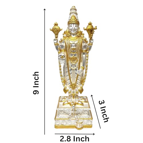 Image of Gold Art India Lord Tirupati Balaji Idol with Garuda Murti for Mandir Pooja Room Lord Vishnu Shree Venkateswara Swamy Statue God Balaji Home Decor Showpiece Gift Living Room (Gold Silver Plated)