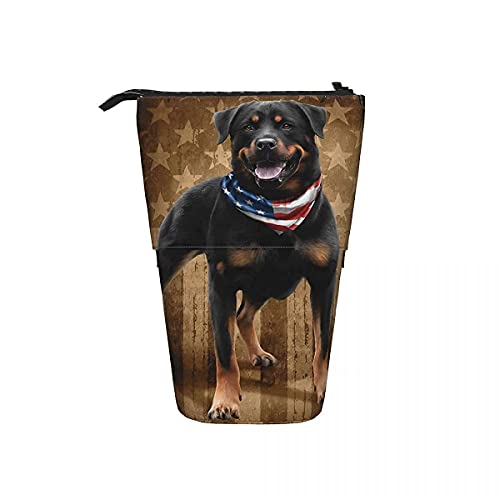 Trousse télescopique patriotique à l'os Rottweiler chien debout pochette à crayons sac cosmétique pochette de maquillage sac à crayons Cover