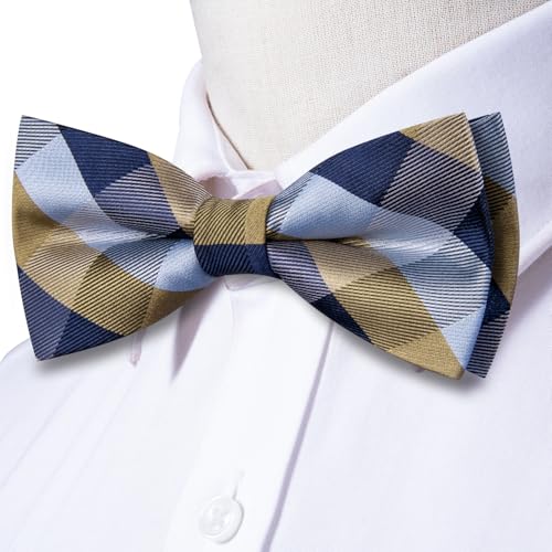 Image of Dubulle Mens Paisley Striped Bowtie Set Pre-tied Bowtie for Men and Pocket Square Set Wedding Business