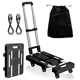 台車 折りたたみ式/軽量静音 コンパクト設計 便利な家具に、耐荷重226kgの固定ラバーストラップと収納バッグ付きキャスター付き荷物台車 家具移動/倉庫作業/車載/防災など多用途対応のキャスター付き荷物カート