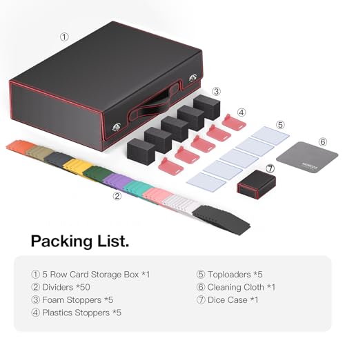 Image of 3900+ Trading Card Storage Box with Handle and Lock, Black Red | 5-Row MTG Card Case, Commander Display Window, Secure Mechanical Lock, Portable Handle for Easy Transport, Sports Collectors