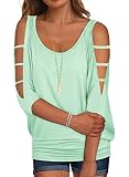 Miselon Sexy Plus Tops for Women Strappy Cold Shoulder Short Sleeve Draped Tunic Shirts Light Green XXL