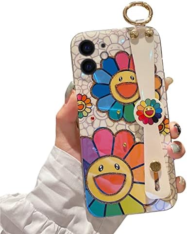 Lastma for iPhone 11 Case Cute with Wrist Strap Kickstand Glitter Bling Cartoon IMD Soft TPU Shockproof Protective Cases Cover for Girls and Women - Sunflower