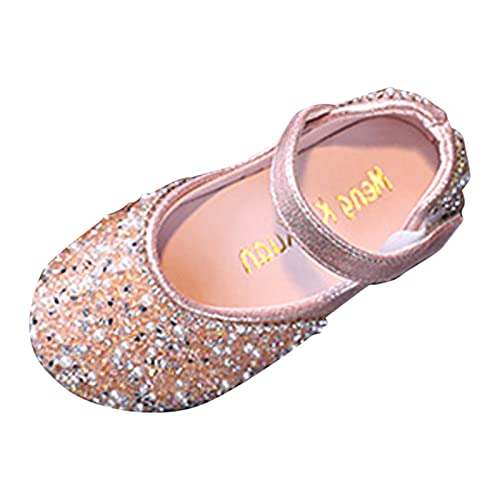 Girls Dress Shoes Wedding Glitter Party Flower Princess Low Heel Shoes Ballet Flat Party (Pink, 12.5 Little Child)