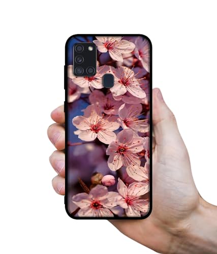 Image of Pink Flowers Pattern Design Premium 2D Printed Metal Back Case Cover for Samsung Galaxy A21S 4G