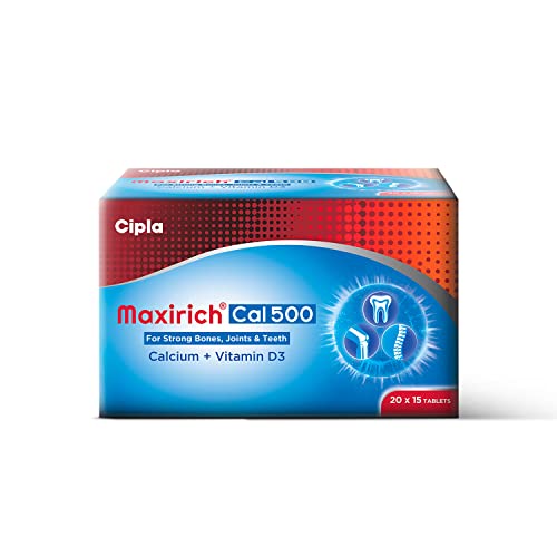 Image of Cipla Maxirich Cal 500 (45 Tablets) | Calcium 500mg & Vitamin D3 | For Strong Bones, Joints & Teeth (15 x 3 Strips)