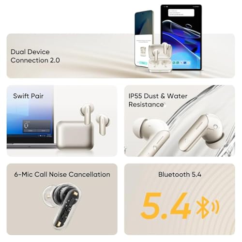 Image of Original Wireless Earbuds for Realme Buds Air 7, with Deep Bass 12.4mm Drivers, 52dB Active Noise Cancellation, Ultra-Fast Type-C Charging Case (Ivory Gold)
