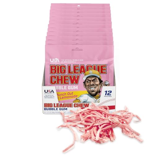 Image of New! Big League Chew Punch Out Pink Lemonade Bubble Gum - Sweet and Tart Flavor Burst | Ideal for Baseball Games, Teams, Concessions, Parties, and More | Pack of 12 Bags (2.12oz Each)