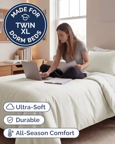 Image of Duvet Cover Twin /Twin XL Size Set - Extra Soft Twin /Twin XL Duvet Cover 68 inch x 90 inch with 1 Pillow Sham for Women, Men, Kids & Teens - Comfy, Easy-Care & Fade Free with Zipper Closures and Ties (Ivory)
