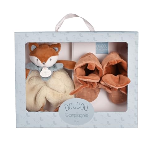 Doudou bébé plat 18 cm et chaussons 0-6 mois dans le coffret naissance Timo