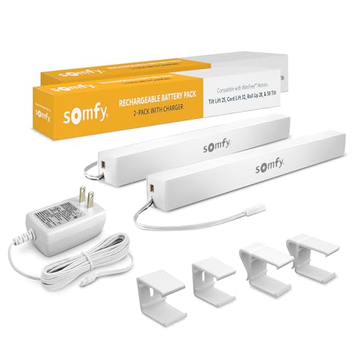 somfy Rechargeable Battery Pack 2-Pack & Charger Bundle - Power Blinds, Shades, Curtains - Long-Lasting, Easy Install - Wall Mount Clips Included - #9021217, #9025166