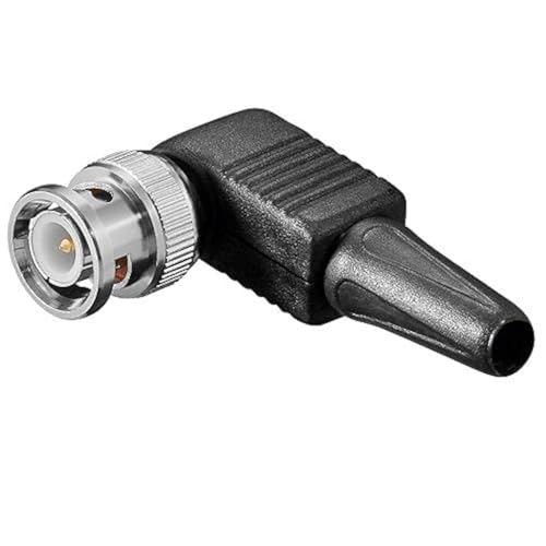 CABLEPELADO Conector BNC RG59 Macho acodado | sin Soldadura | Impedancia de 75 ohmios | Apto para la transmisión de señales de vídeo, CCTV y Audio de Alta frecuencia | Negro