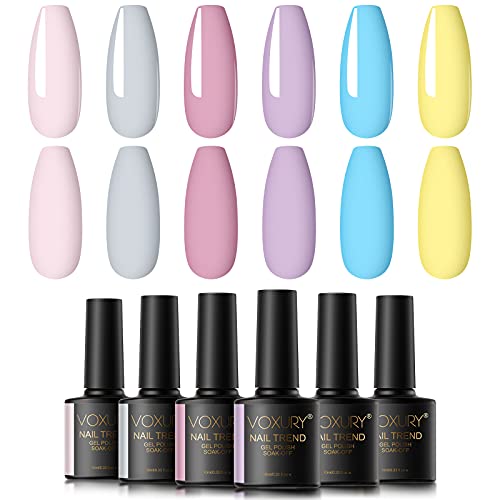 VOXURY Buntes Gel Nagellack Set 6PCS UV LED Shellac Nagellack Set Rosa Grau Violett Blau Gelb UV Nagellack Maniküre Kit…