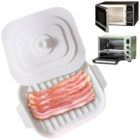 Microwave Bacon Cooker with Cover, 11x8 Inch Silicone Microwave Bacon Cooker with Lid, Microwave Bacon Tray, Microwave Bacon Rack Tray for Oven Cover