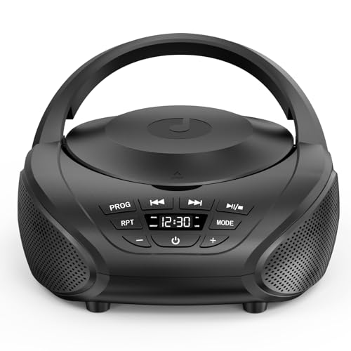 Gueray Lettore CD Portatile Boombox - Radio CD Compatto con Altoparlanti Stereo, Radio FM, Ingresso AUX 3.5 mm, Jack per Cuffie e Display LCD per Interni, Esterni, Viaggi & Audiolibri