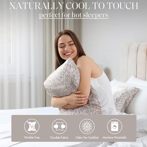Image of Madison Park Essentials Satin Sheets Full Bed Set, 4 Pcs, Taupe Leopard | Luxury and Smooth Silky Bedding with Natural Sheen, All Around Elastic 14 inch Pocket fits up to 16 inch Mattress, Year-Round Cozy