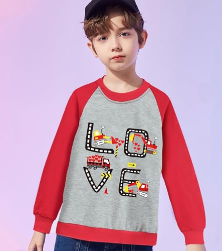Tkria Boy Sweatshirt for Valentine Dinosaur Monster Truck Shark Toddler Pullover Love Heart Outfit 2-7 Years3