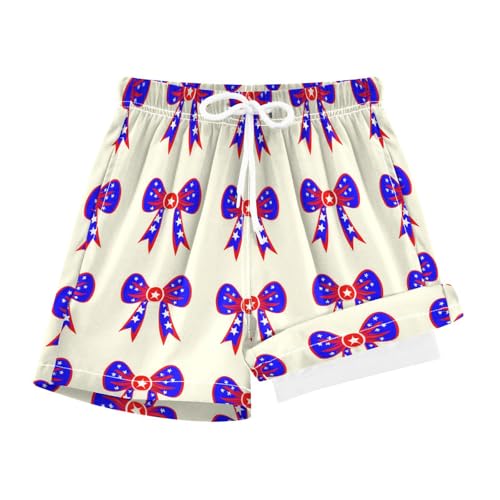 YANENDIE Boy Swim Trunks with Compression Liner Independence Day Bows Boys Swim Shorts Quick Dry Beach Shorts
