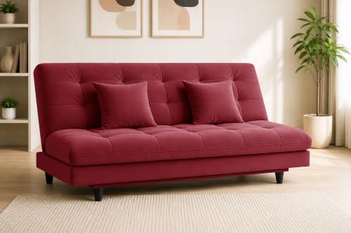 Image of Los Angeles Modern Convertible Futon Sofa Bed, Tufted Upholstered Folding Couch with Adjustable Backrest, Space Saving Sleeper Sofa for Living Room, Apartment, Office, Dorm & Guest Room - Red