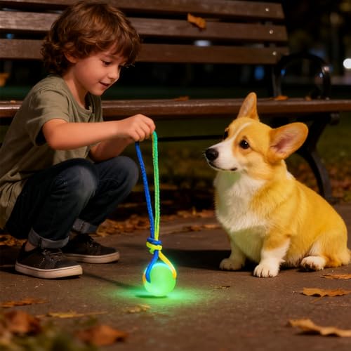 Aakluk 2 Stück Im Dunkeln Leuchtender Hundeball | Leuchtende Gummibälle Mit Seil Für Hunde Hüpfbälle | Interaktives Kauspiel Für Kleine, Große Und Mittelgroße Hunde, Leuchtet