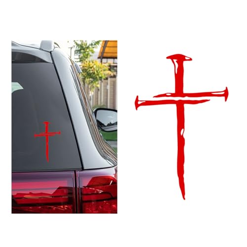 Image of DXNQ Car Cross of Nails Sticker, Bumper Christian Sign Cross with Nails Decal, Removable Waterproof Sticker for Car Truck Window Motorcycle Helmet Laptop, Car Accessories (Red)